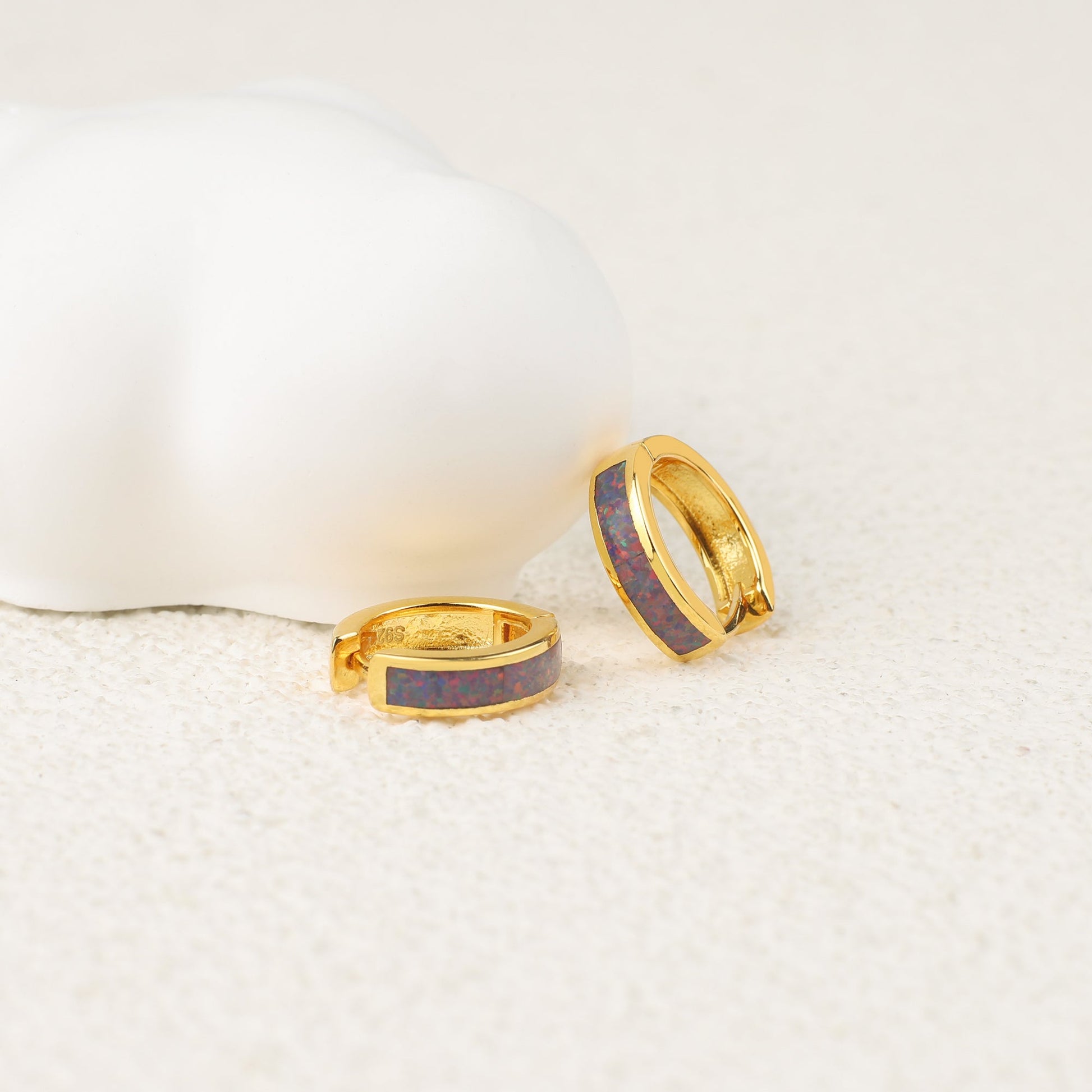 Opal Inlay Huggie Hoop Earrings