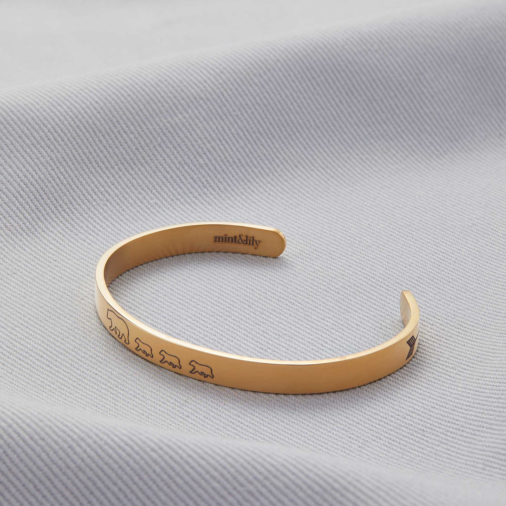 Mama Bear & Her Baby Bears Engraved Cuff Bracelet