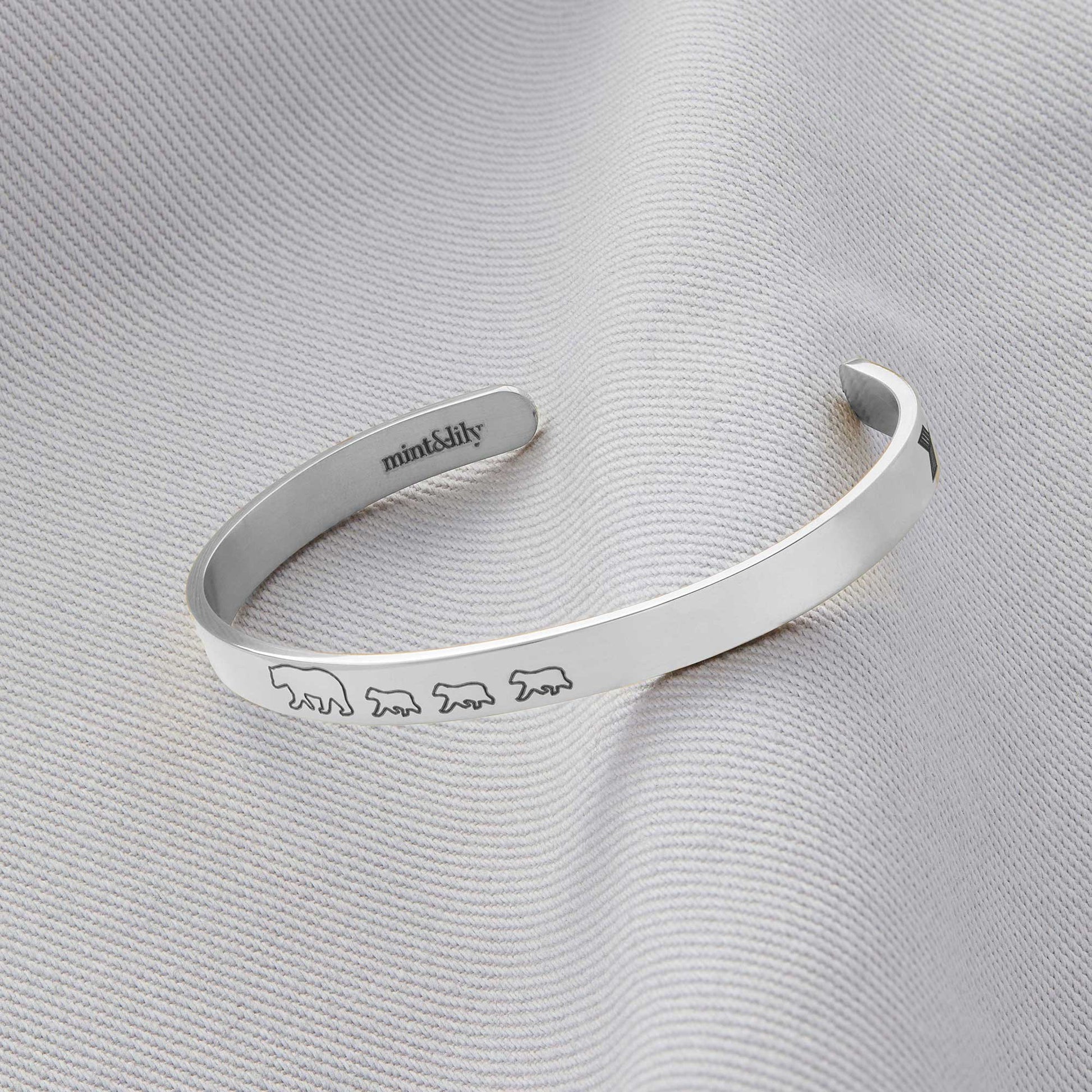Mama Bear & Her Baby Bears Engraved Cuff Bracelet