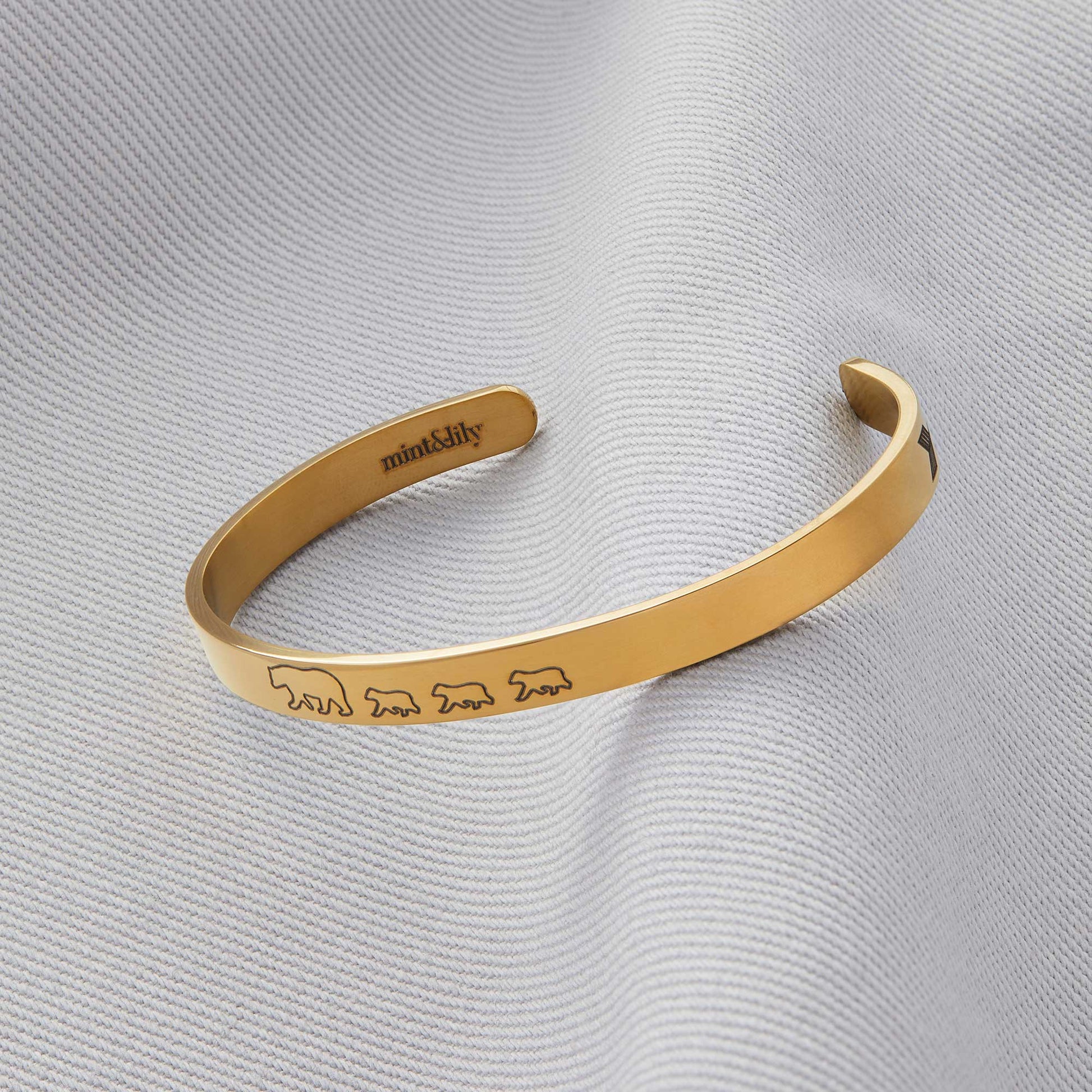 Mama Bear & Her Baby Bears Engraved Cuff Bracelet