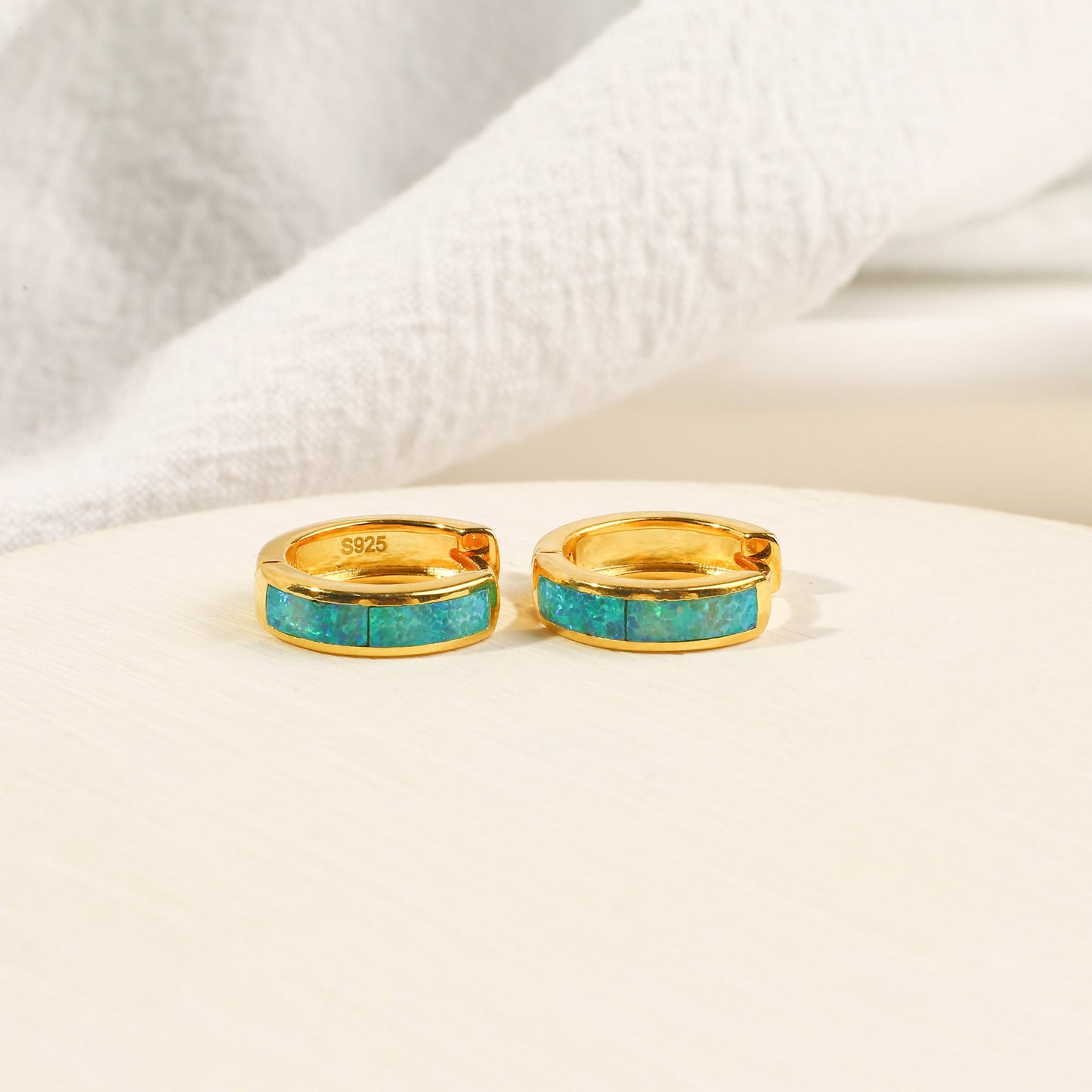 Opal Inlay Huggie Hoop Earrings