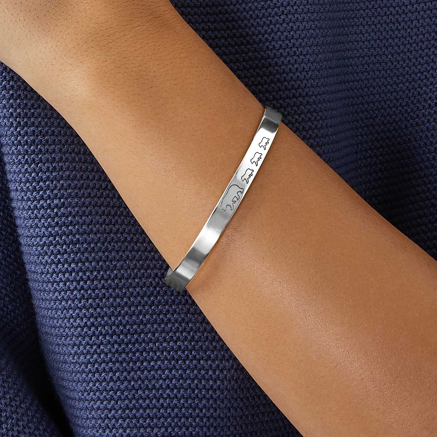 Mama Bear & Her Baby Bears Engraved Cuff Bracelet