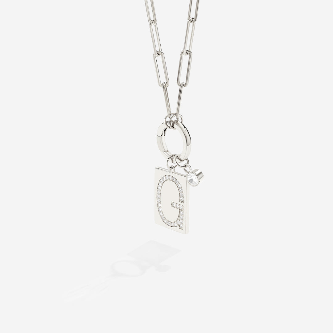 Sterling Silver Pave Initial Pendant Necklace with Paperclip Chain
