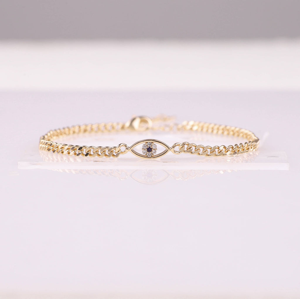 Dainty Cuban Link Chain Evil Eye Bracelet