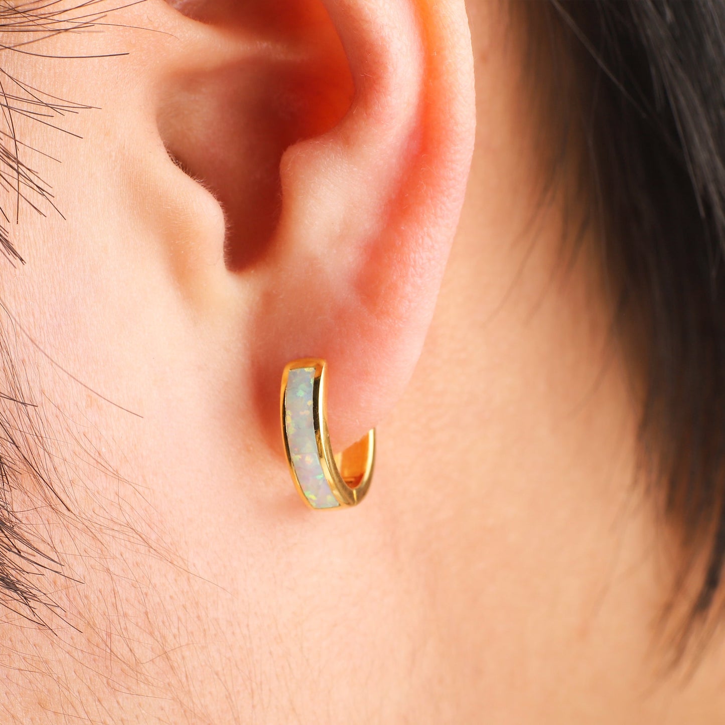 Opal Inlay Huggie Hoop Earrings