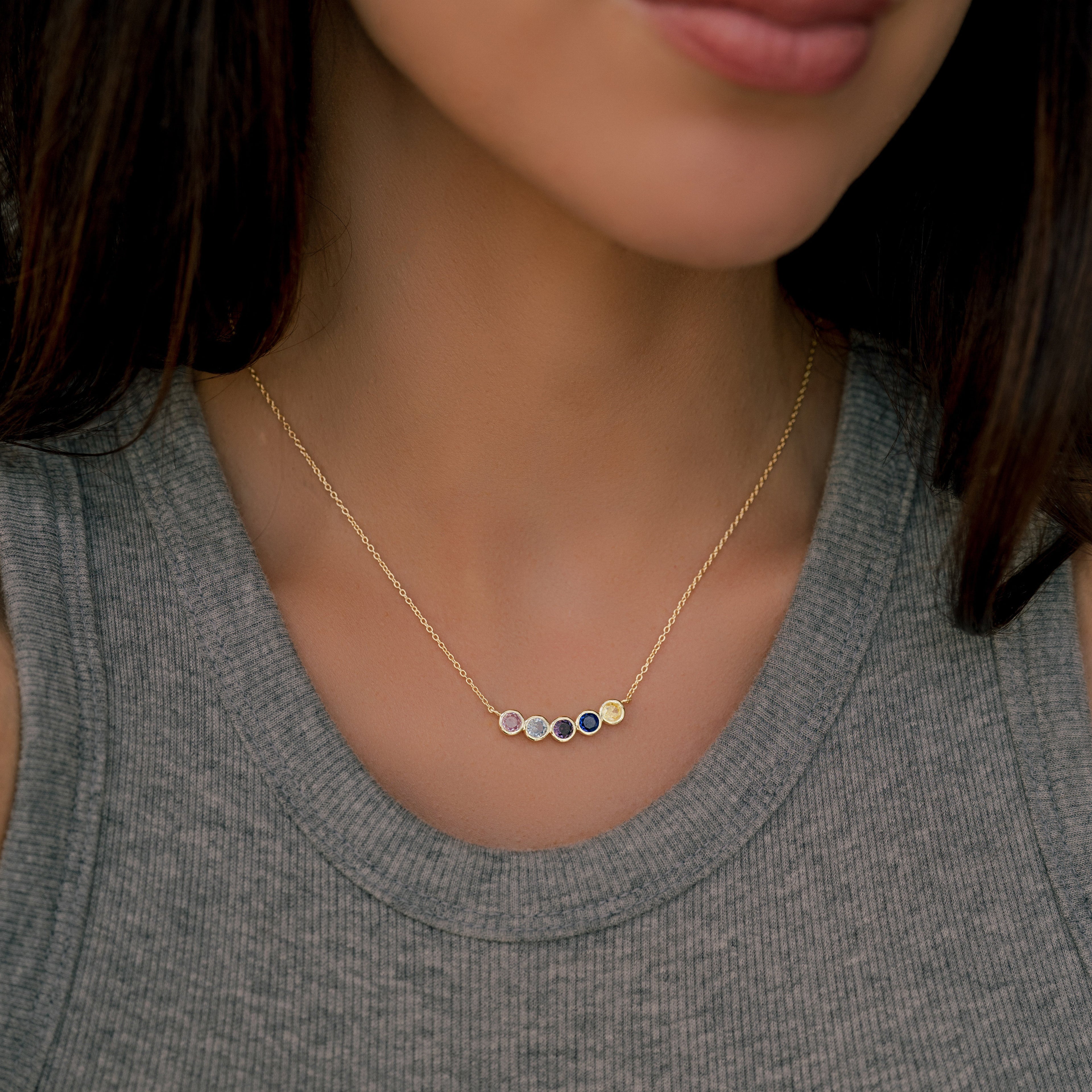Dainty Family Birthstones Necklace