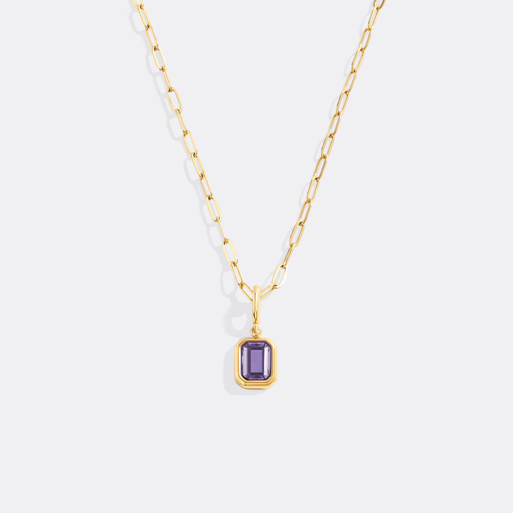 Baguette Birthstone Charm Necklace