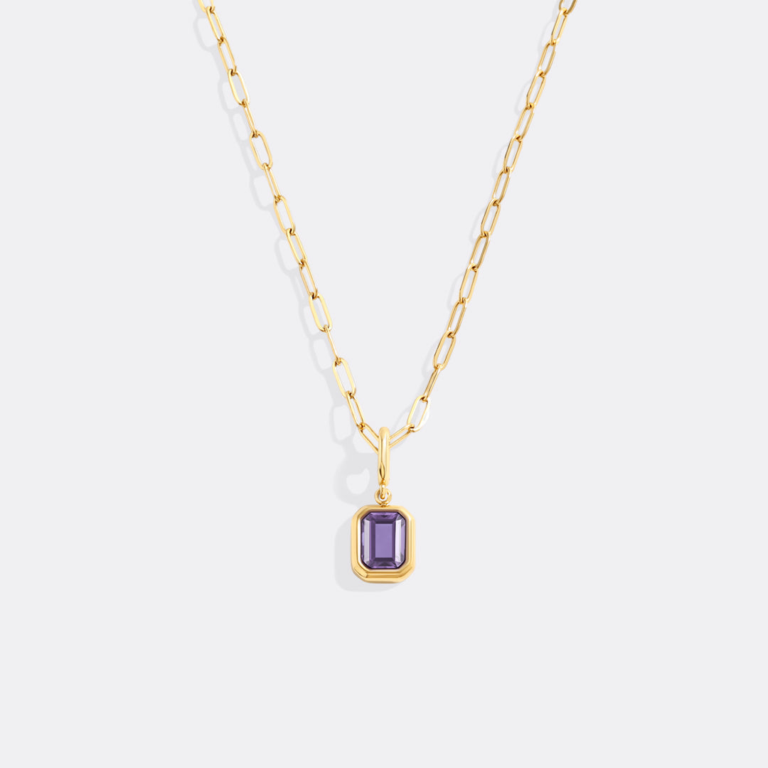 Baguette Birthstone Charm Necklace