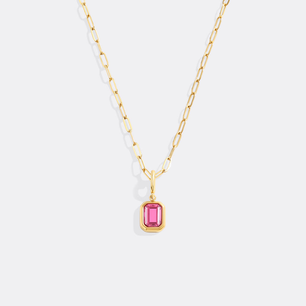 Baguette Birthstone Charm Necklace