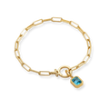 Baguette Birthstone Charm on Mint Paperclip Bracelet