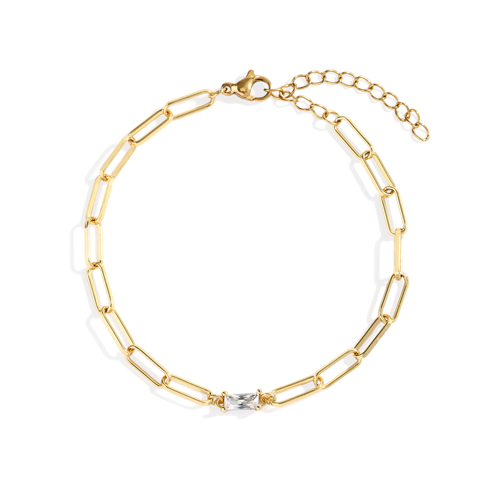 Baguette Birthstone Paperclip Bracelet