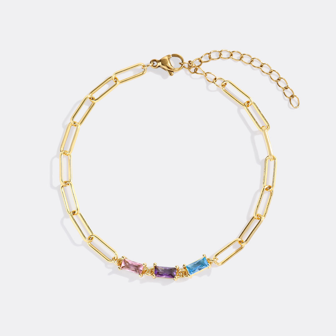 Baguette Birthstone Paperclip Bracelet