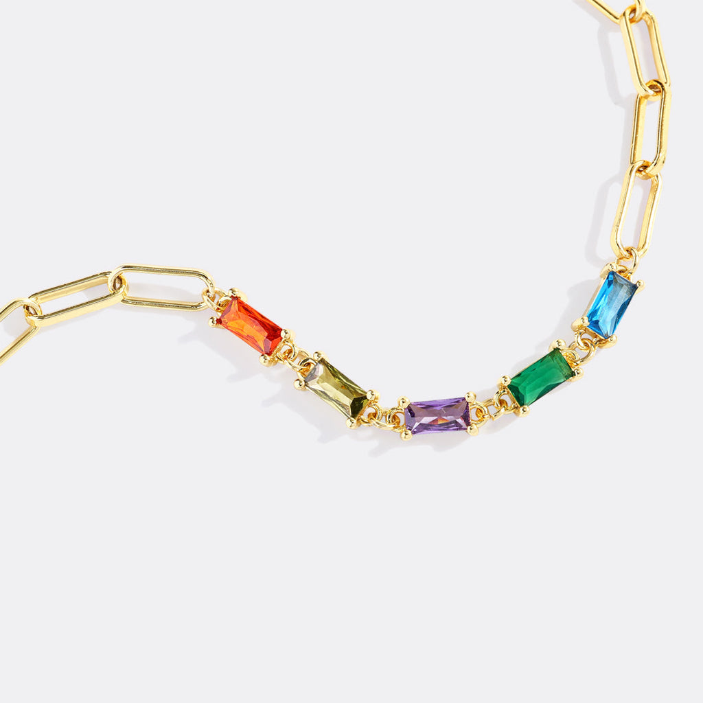 Baguette Birthstone Paperclip Bracelet