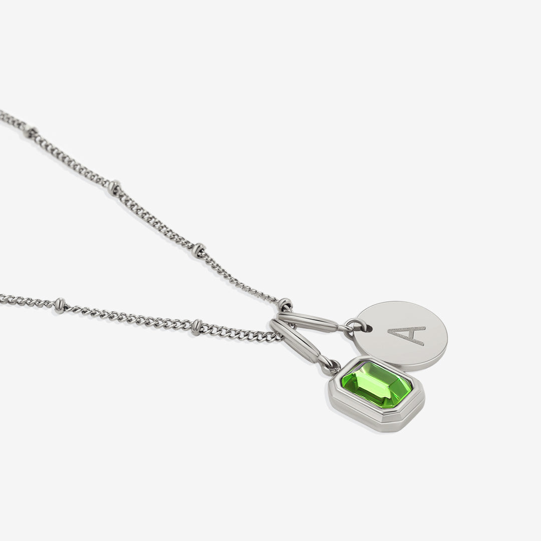 Baguette Birthstone & Initial Necklace
