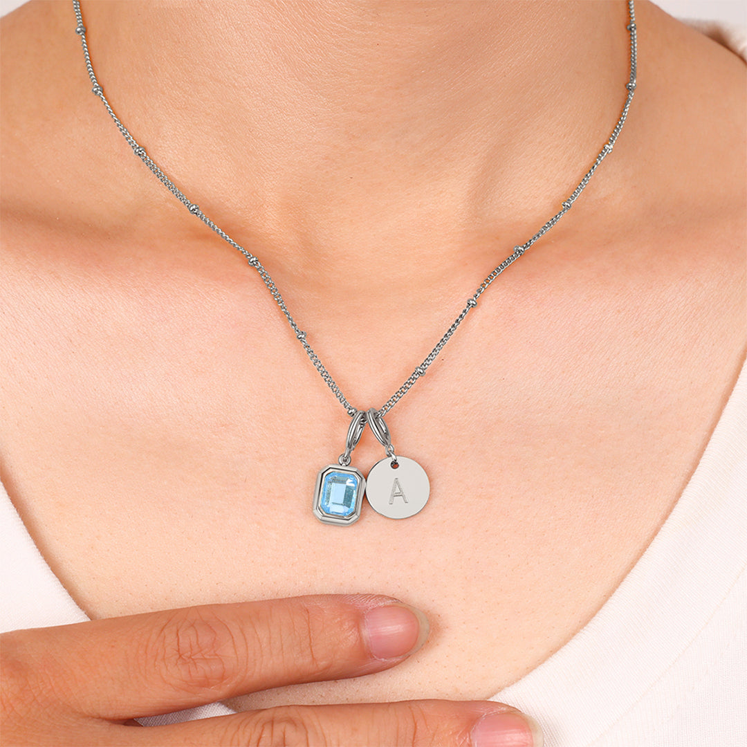 Baguette Birthstone & Initial Necklace