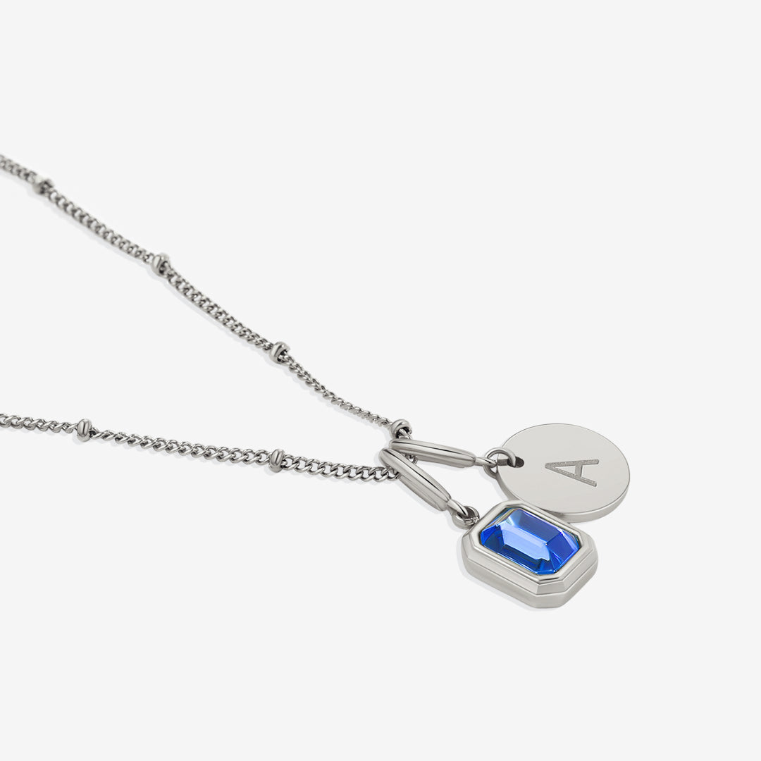 Baguette Birthstone & Initial Necklace