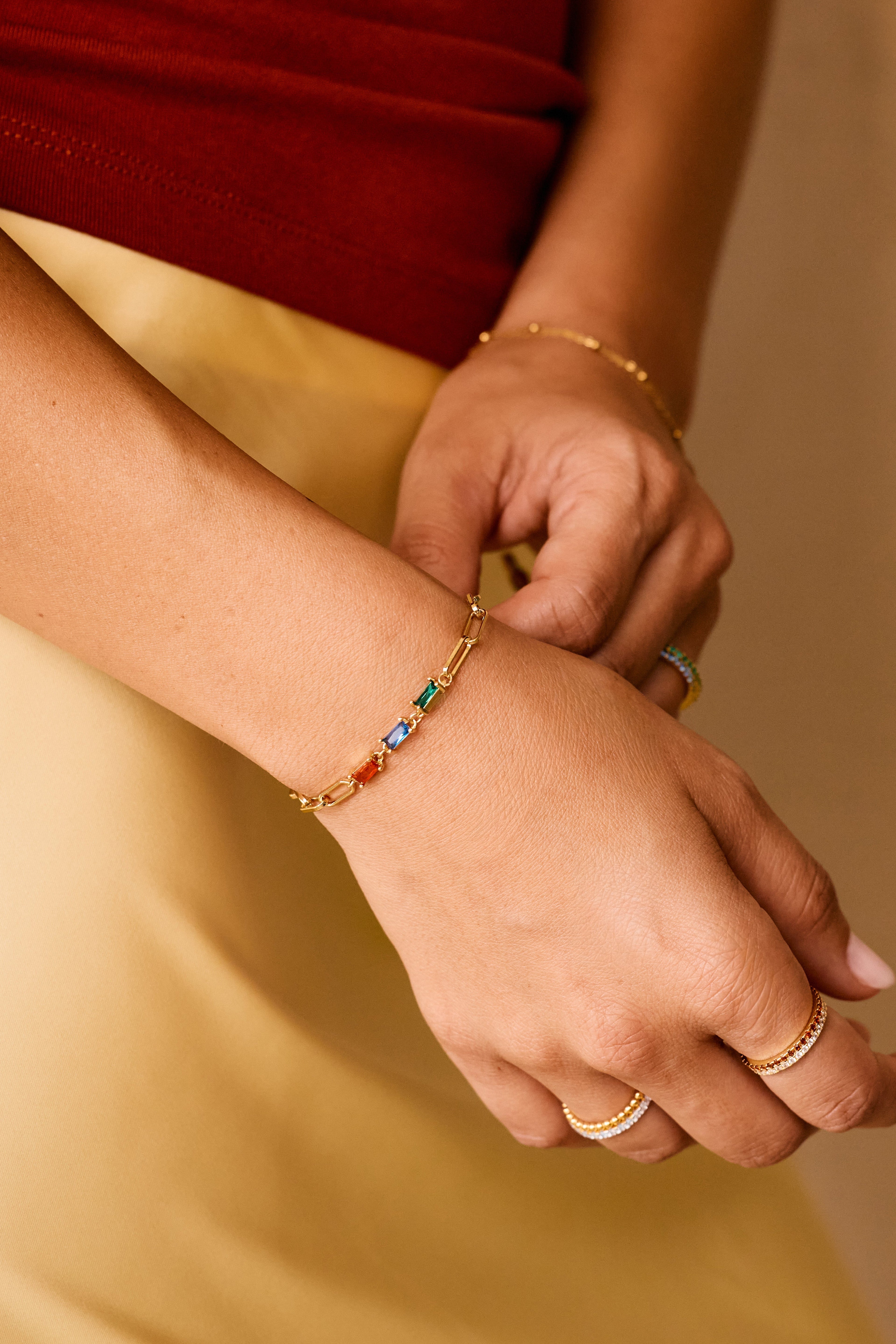 Baguette Birthstone Paperclip Bracelet