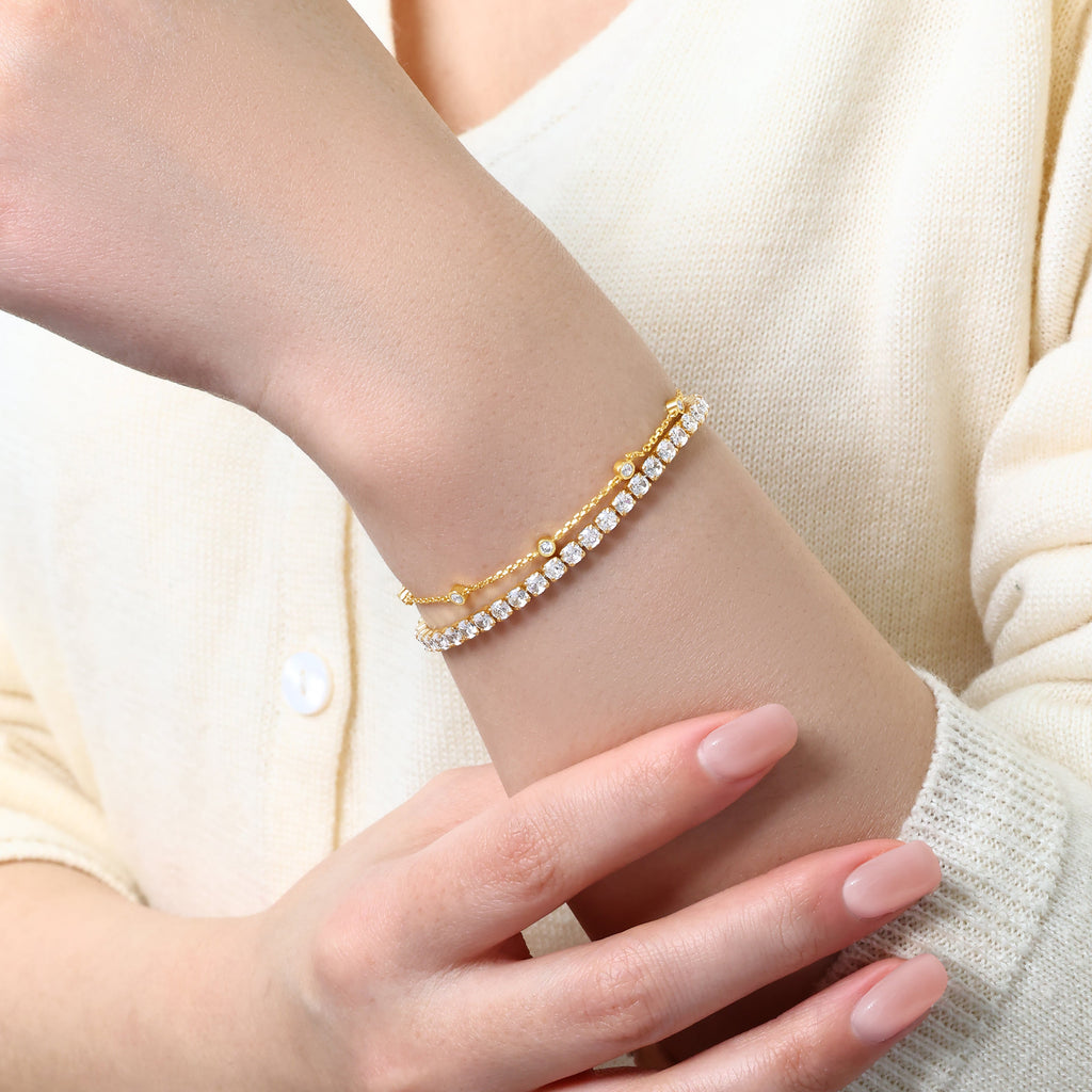 Bezel Set Bracelet and Tennis Bracelet Bundle
