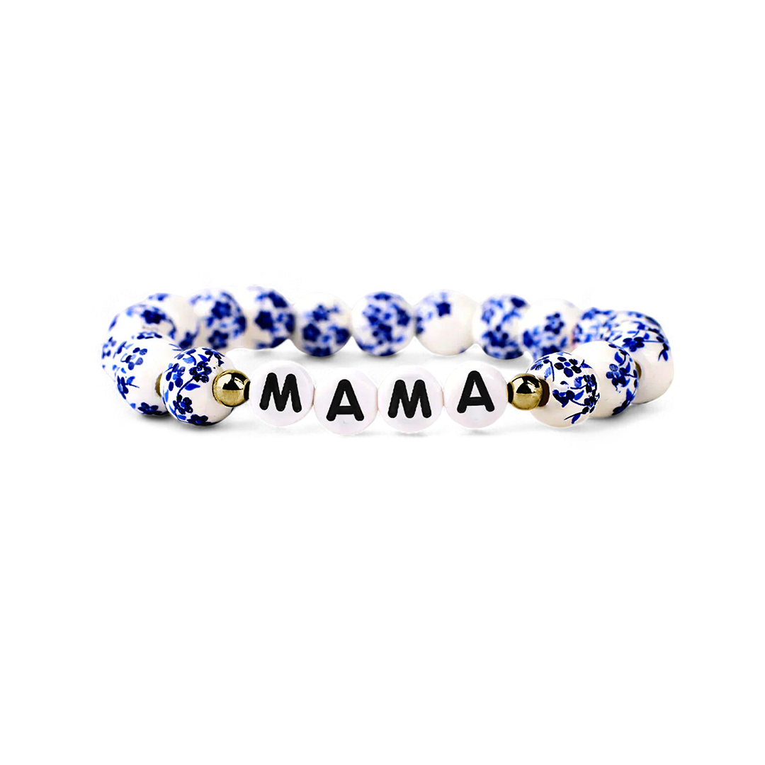 Blue Porcelain Floral Beaded Bracelet for Mom & Grandma