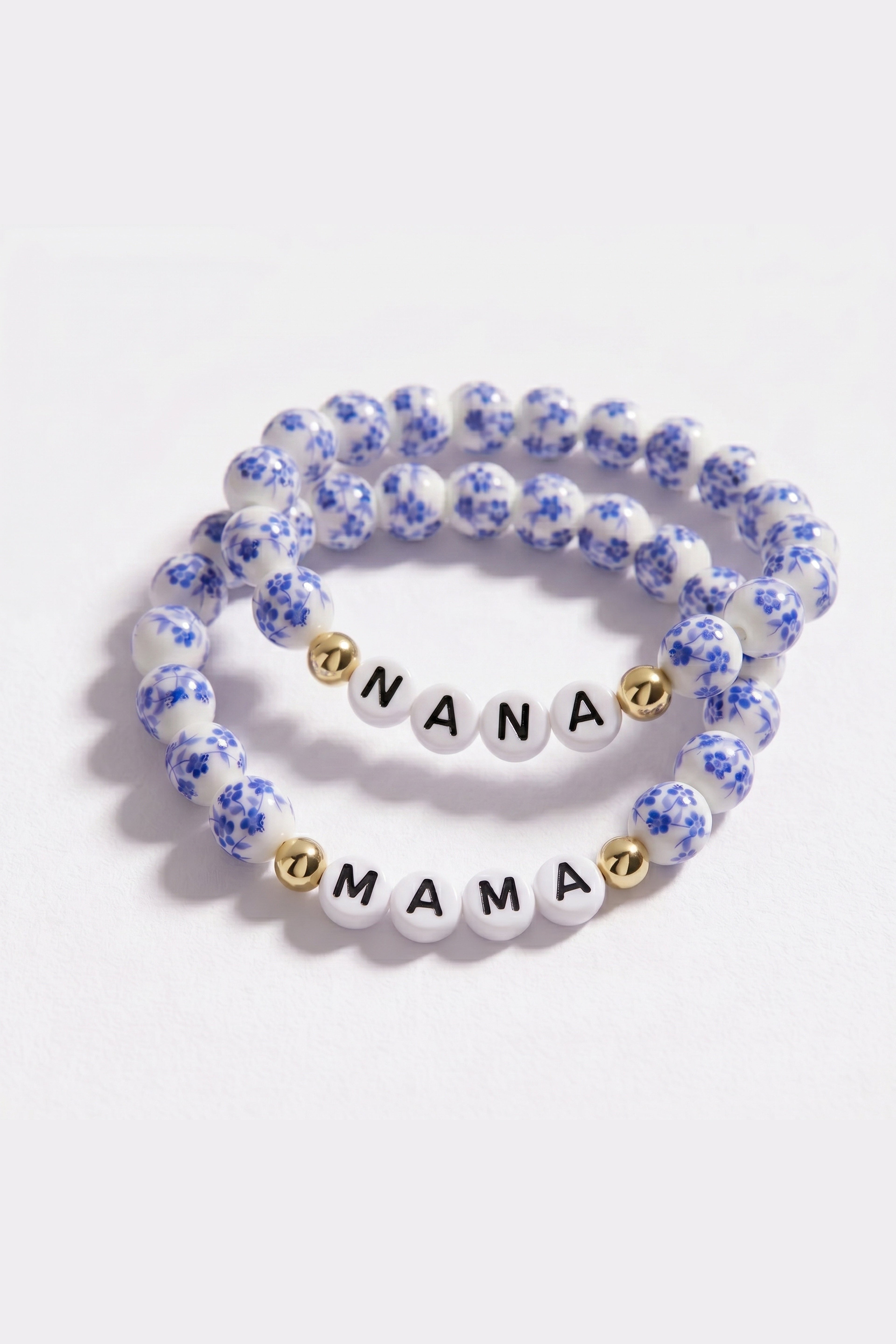 Blue Porcelain Floral Beaded Bracelet for Mom & Grandma