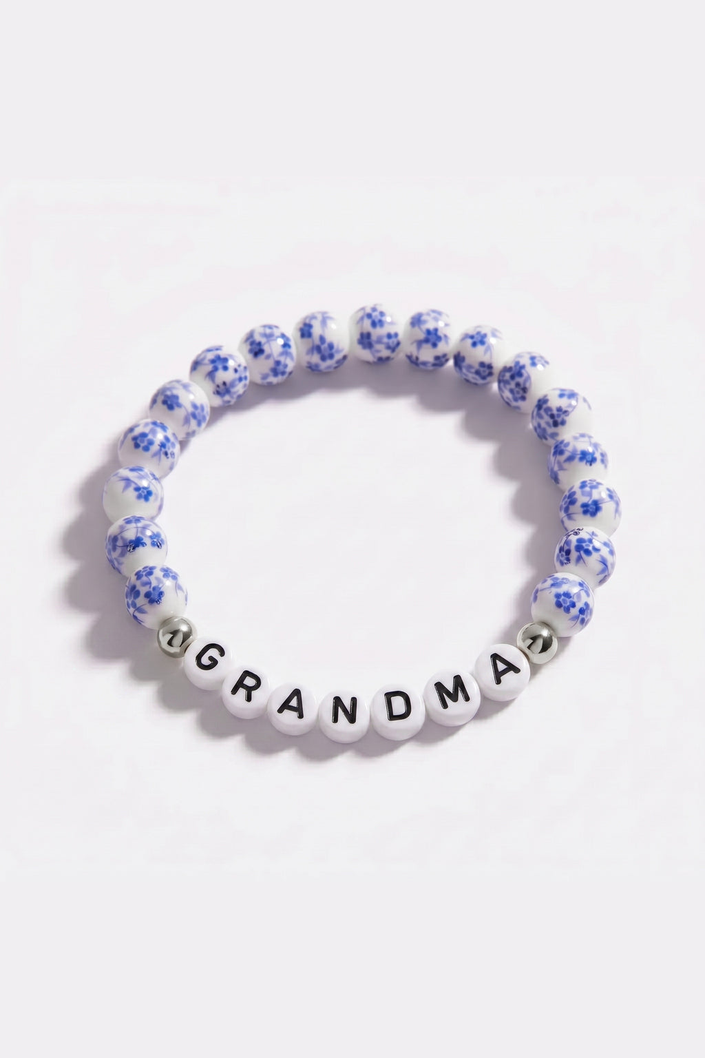 Blue Porcelain Floral Beaded Bracelet for Mom & Grandma