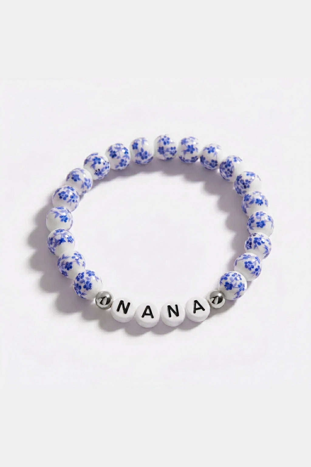 Blue Porcelain Floral Beaded Bracelet for Mom & Grandma