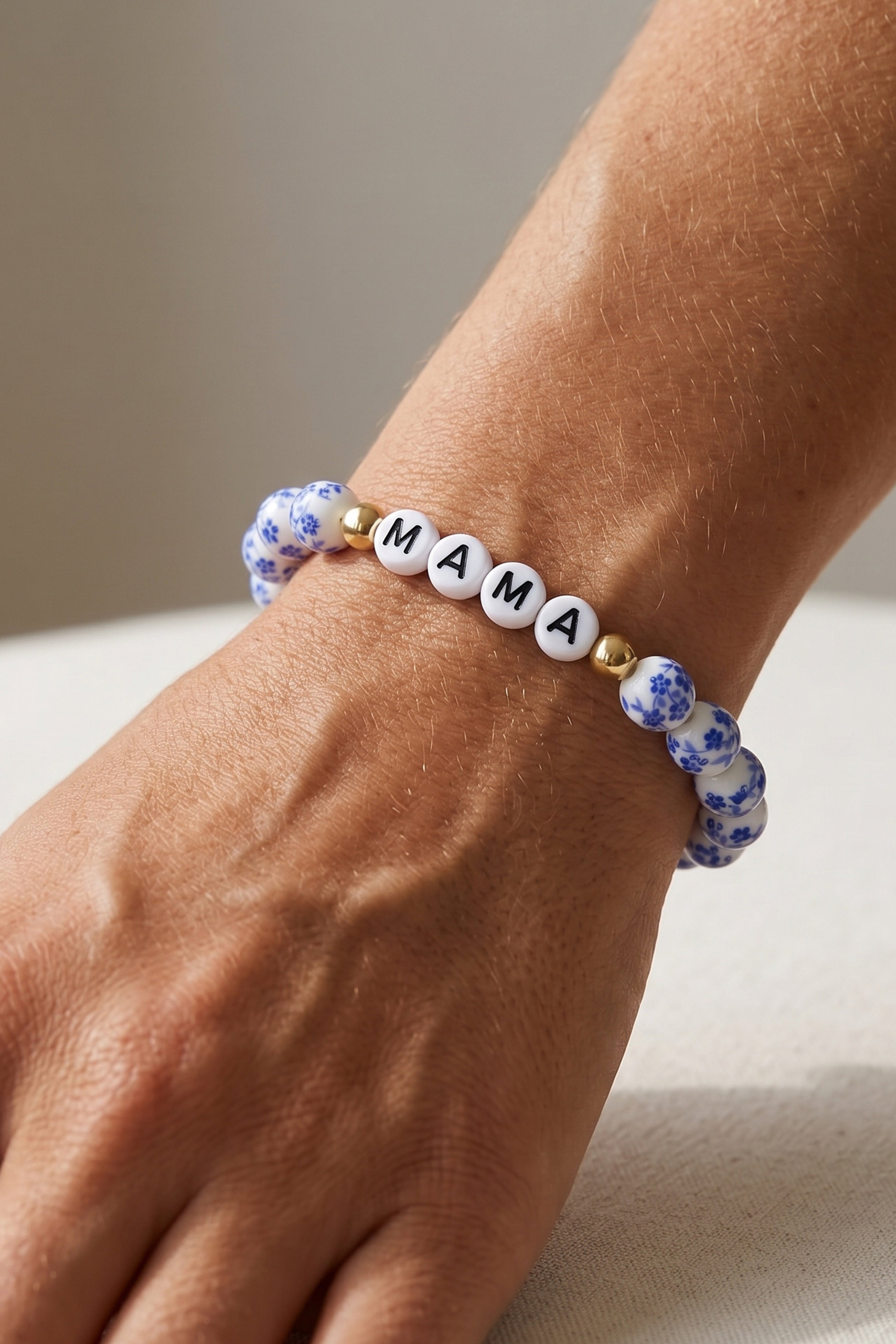 Blue Porcelain Floral Beaded Bracelet for Mom & Grandma