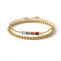 Dainty Baguette Birthstone Bracelet and Beaded Stacking Bracelet Set