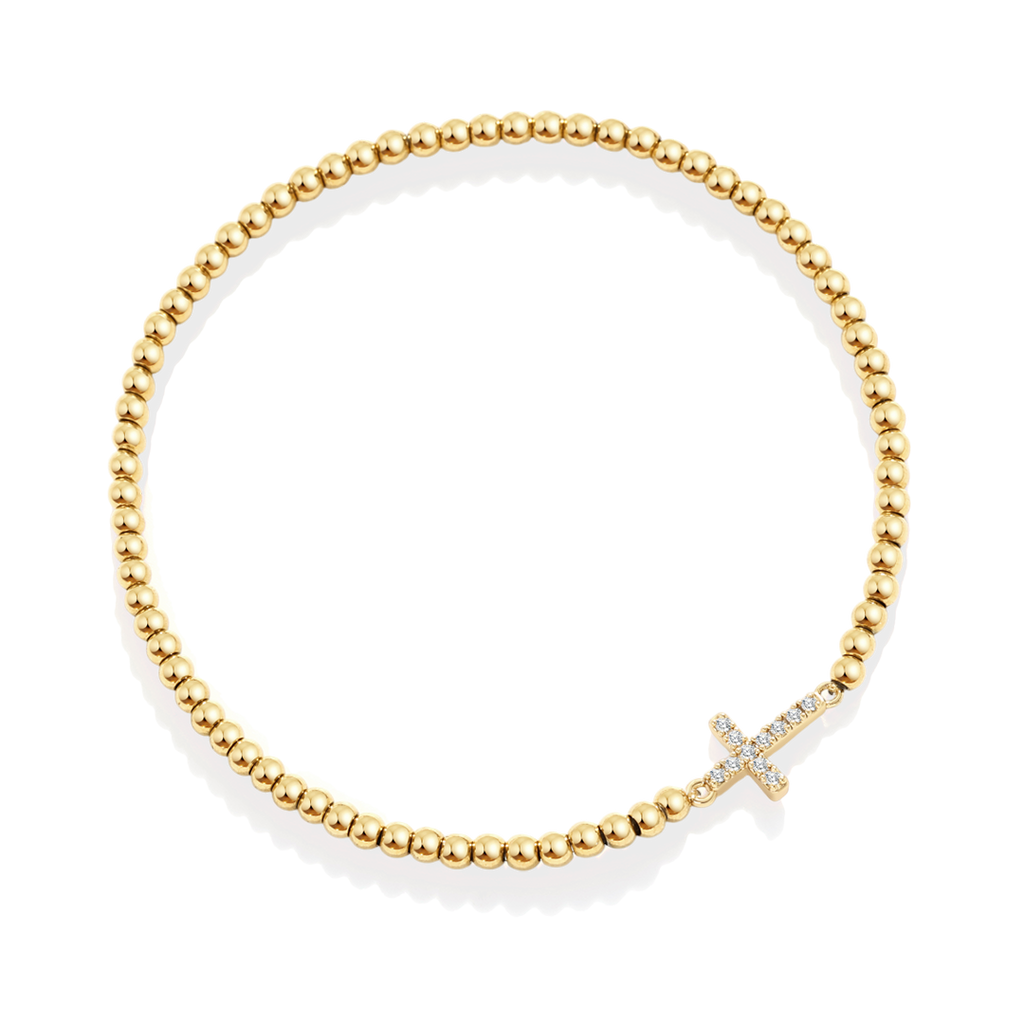 Gold Beaded Cross Stretch Bracelet