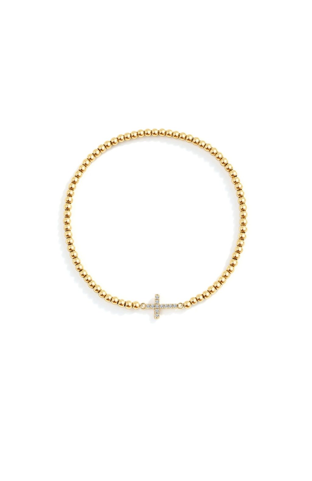 Gold Beaded Cross Stretch Bracelet
