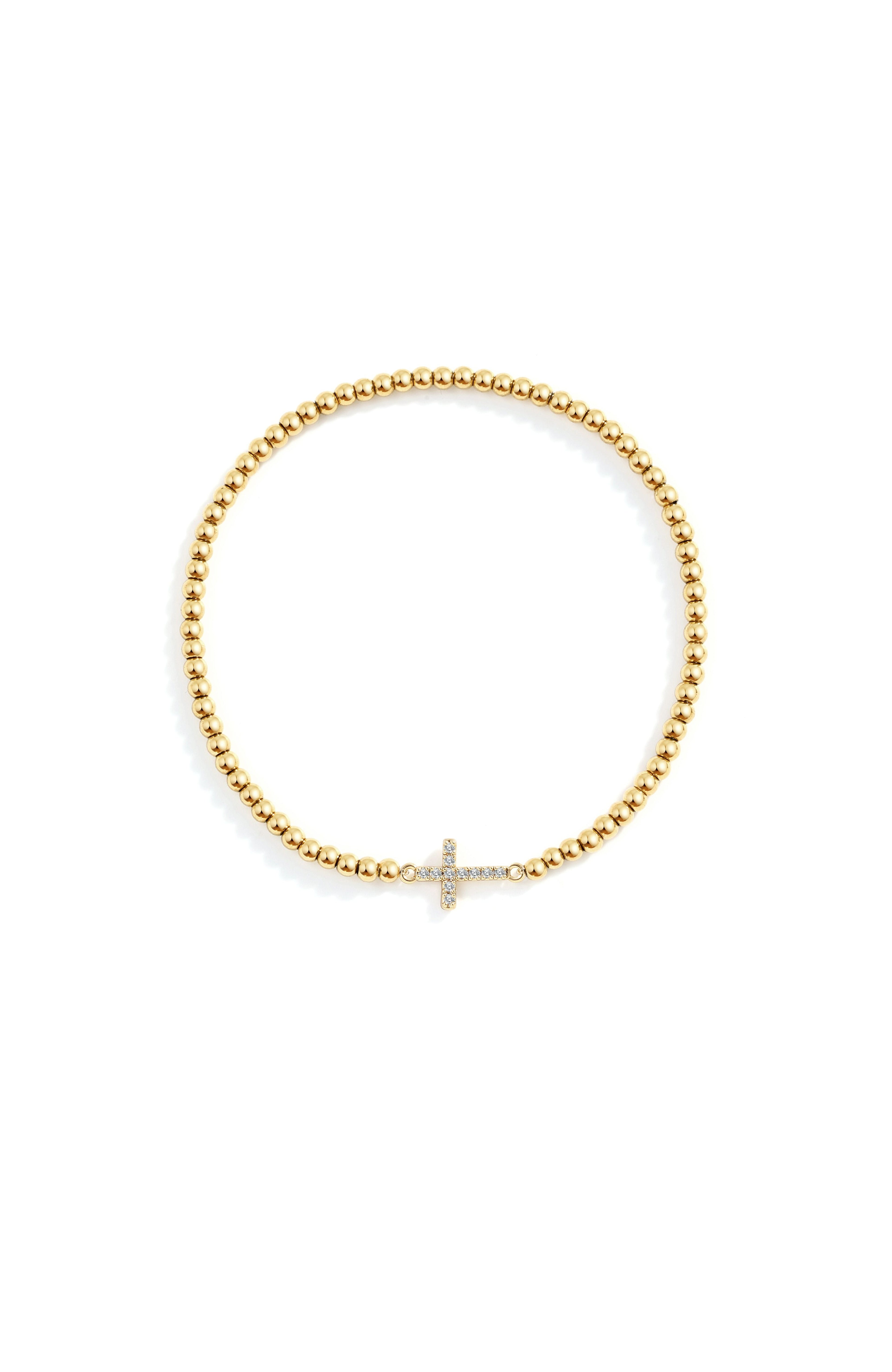 Gold Beaded Cross Stretch Bracelet