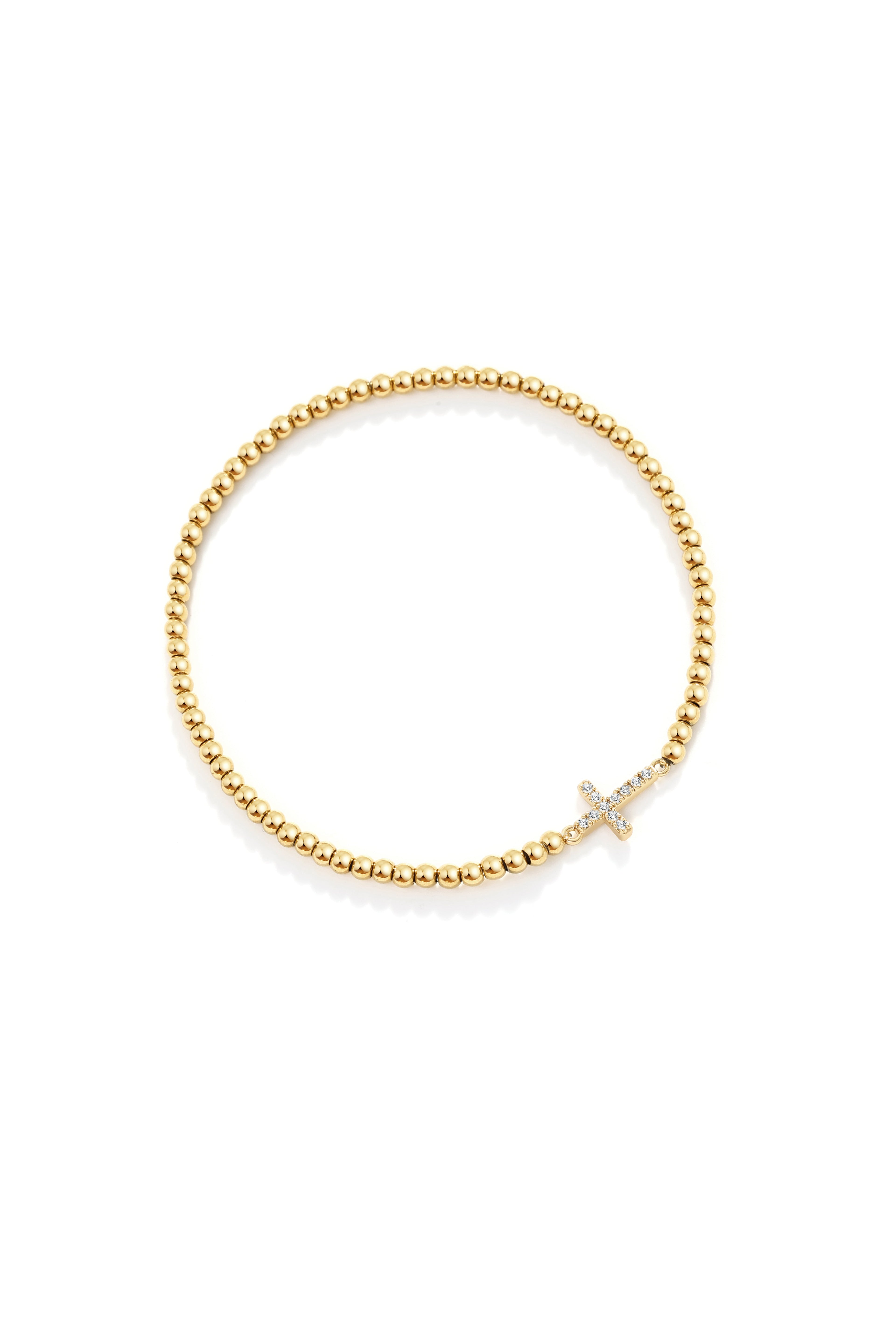 Gold Beaded Cross Stretch Bracelet