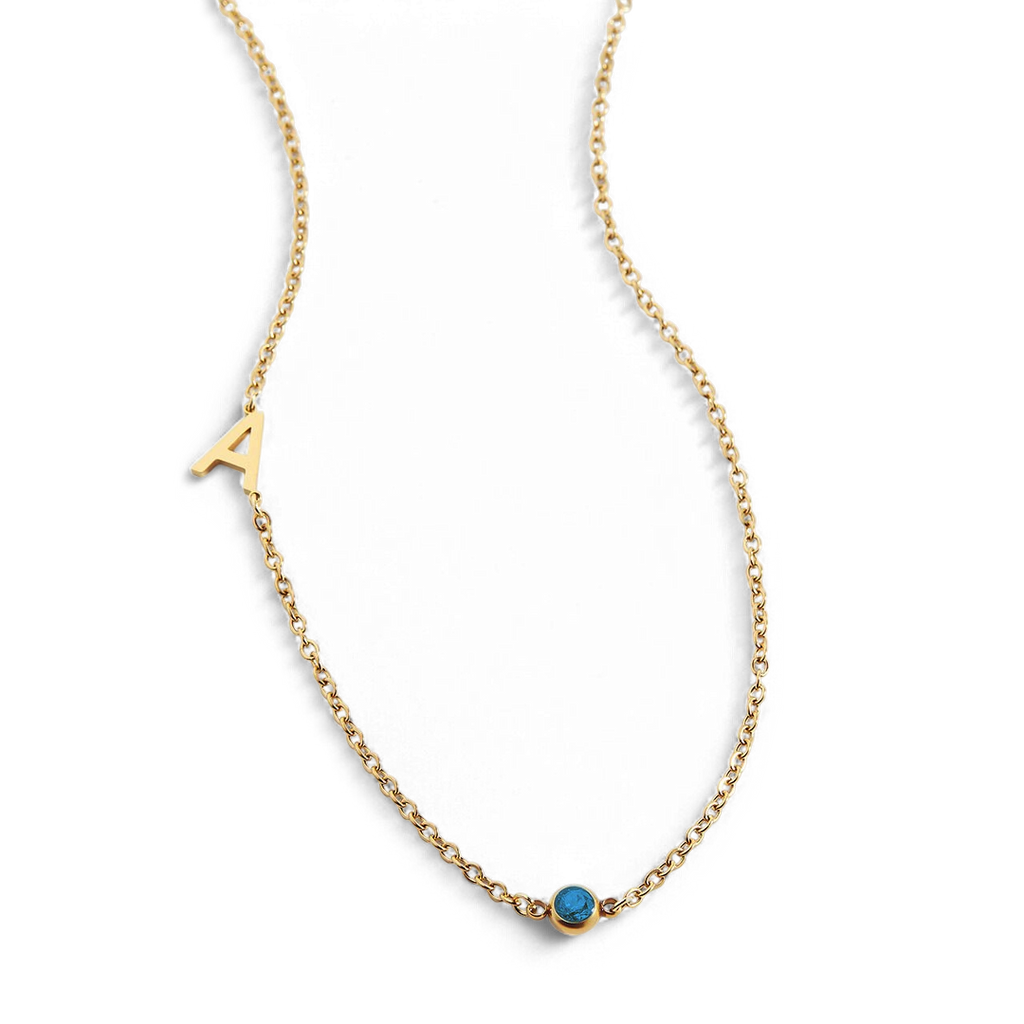 Initial Necklace with Birthstone Accent