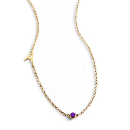 Initial Necklace with Birthstone Accent
