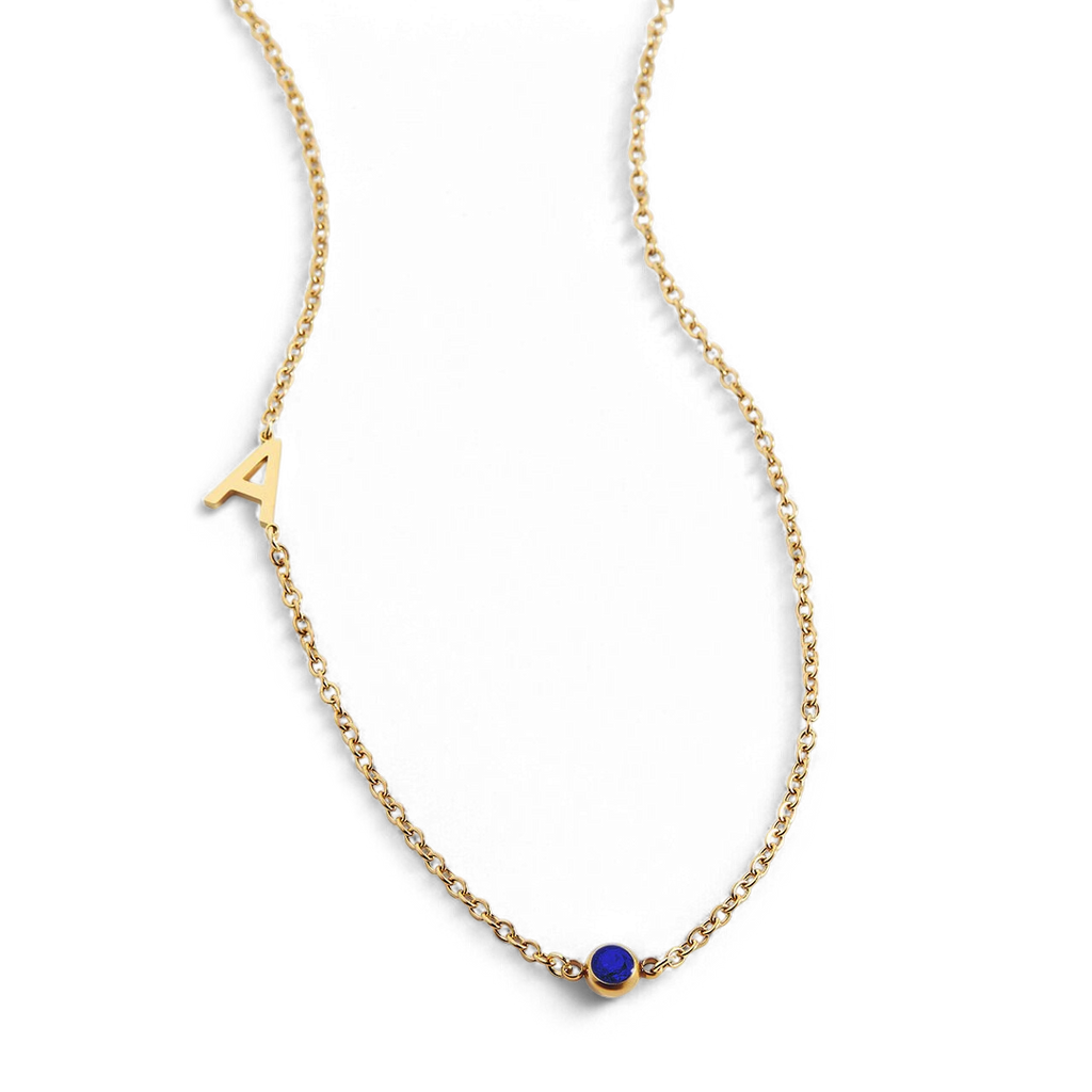 Initial Necklace with Birthstone Accent