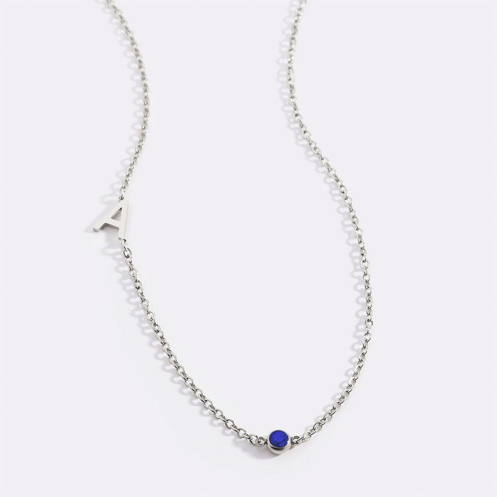 Initial Necklace with Birthstone Accent