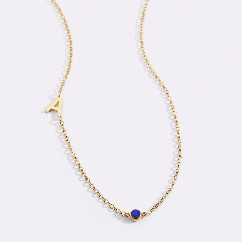 Initial Necklace with Birthstone Accent