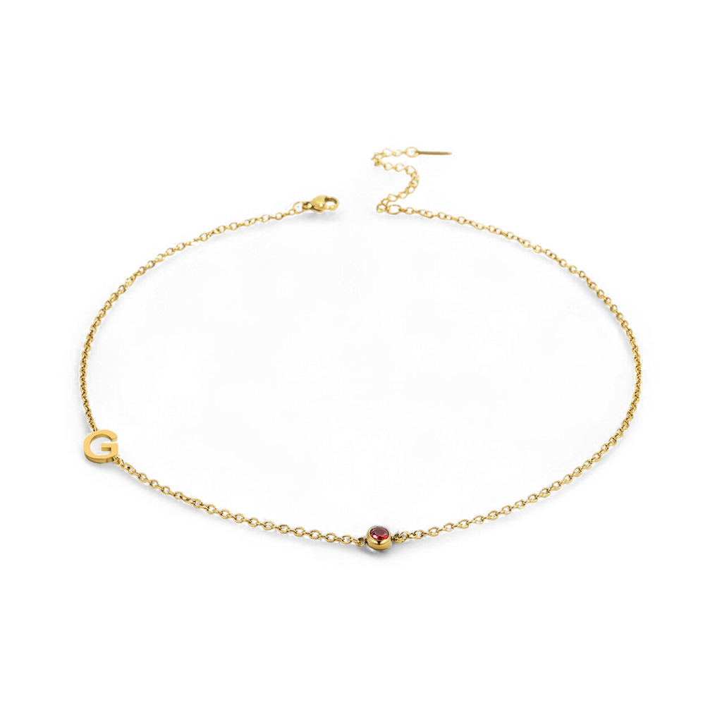Initial Necklace with Birthstone Accent