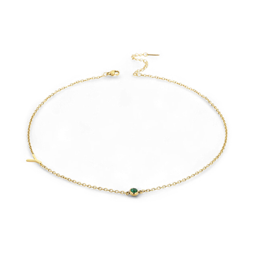 Initial Necklace with Birthstone Accent