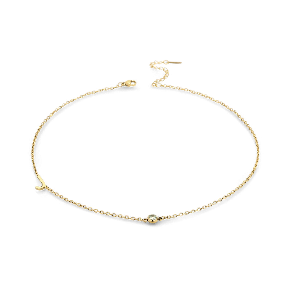 Initial Necklace with Birthstone Accent