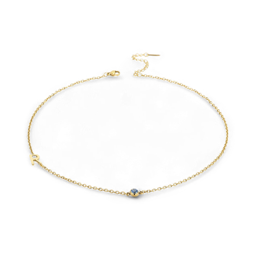 Initial Necklace with Birthstone Accent