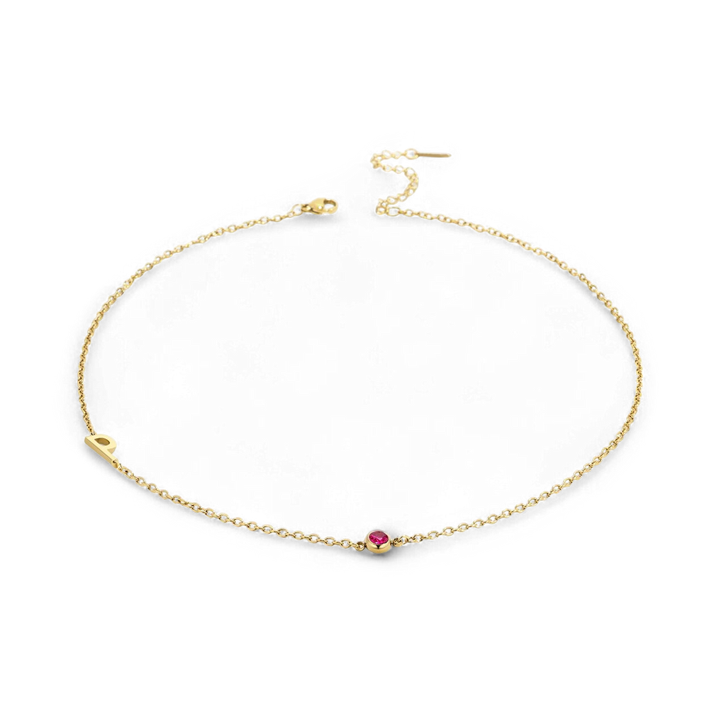 Initial Necklace with Birthstone Accent