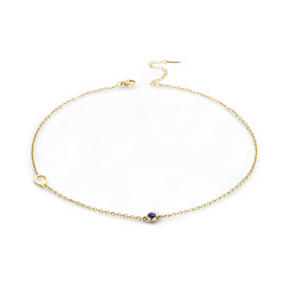 Initial Necklace with Birthstone Accent
