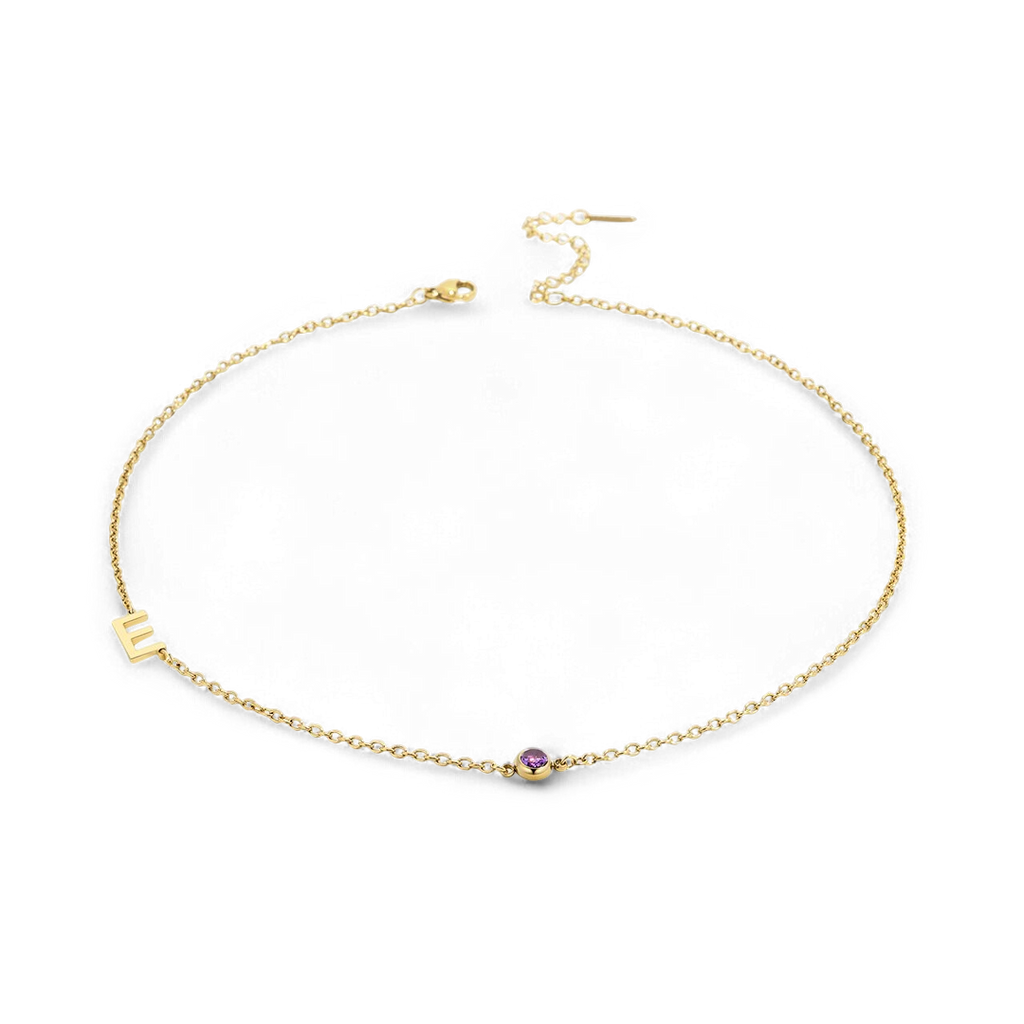 Initial Necklace with Birthstone Accent