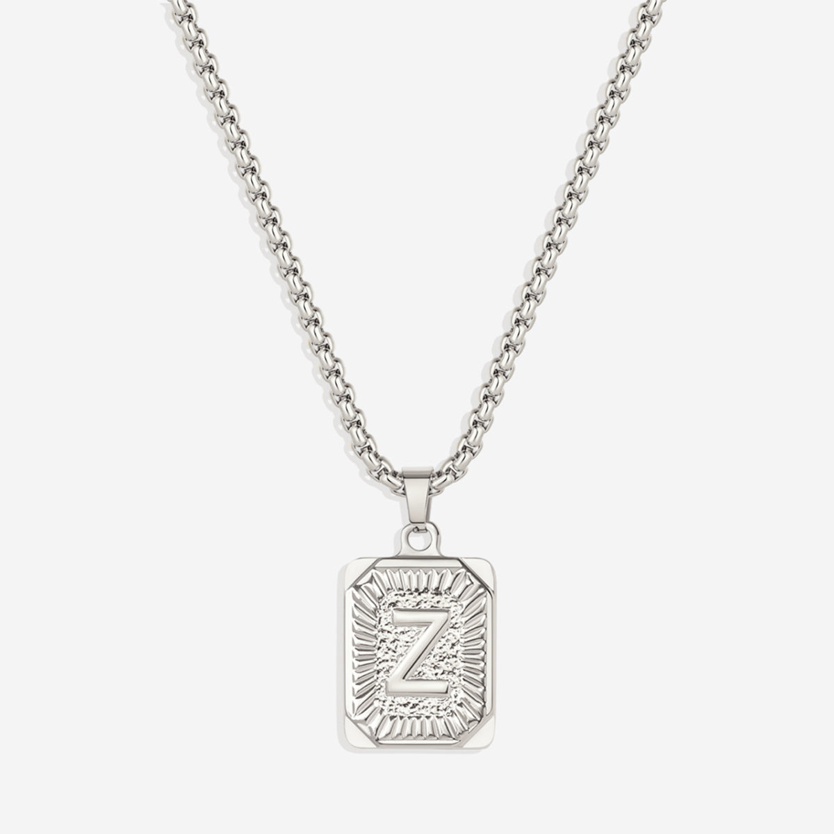 Initial Card Pendant Necklace with Rolo Chain