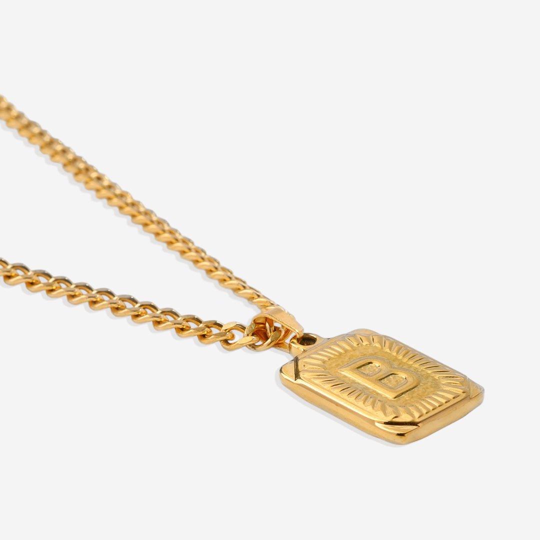 Initial Card Pendant Necklace with Curb Chain