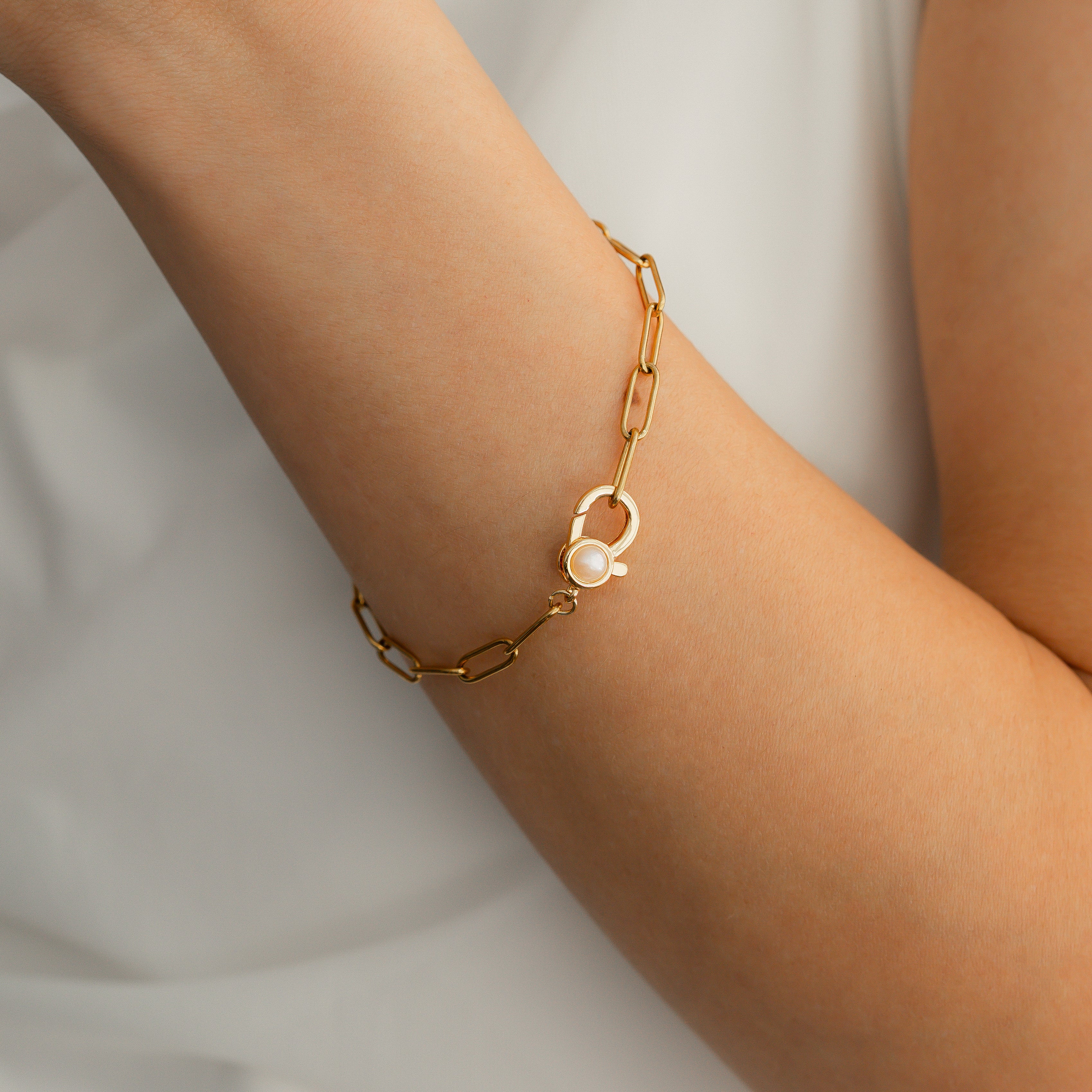 Paperclip Bracelet with Pearl Accent