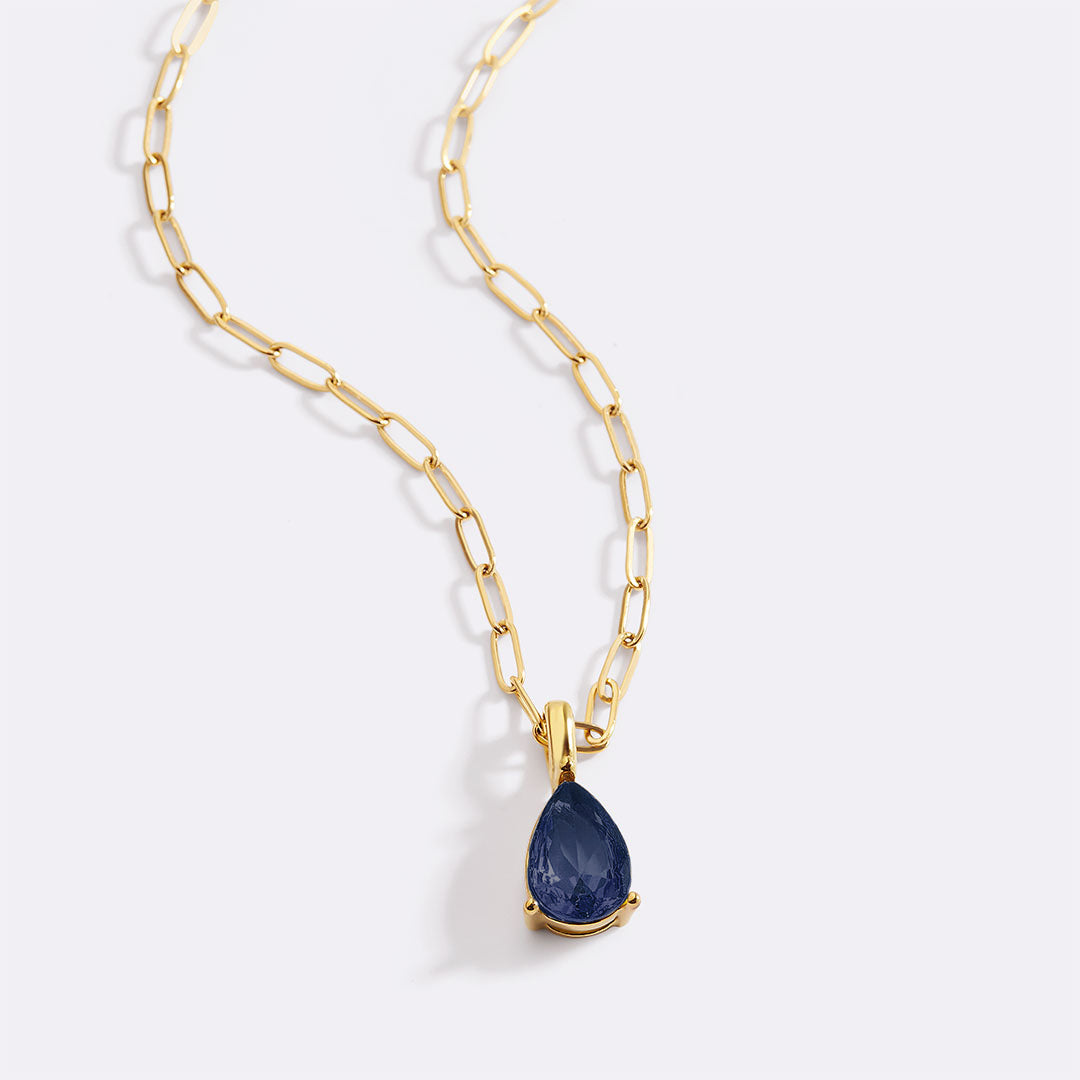 Birthstone Pendant Necklace with Dainty Paperclip Chain
