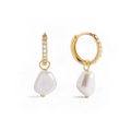Freshwater Pearl Drop Pave Huggie Earrings