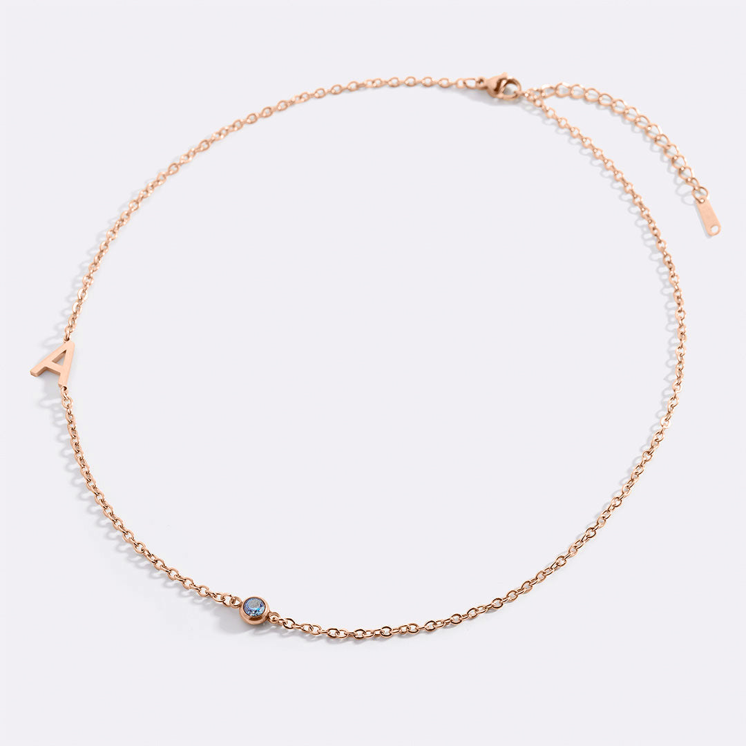 Initial Necklace with Birthstone Accent